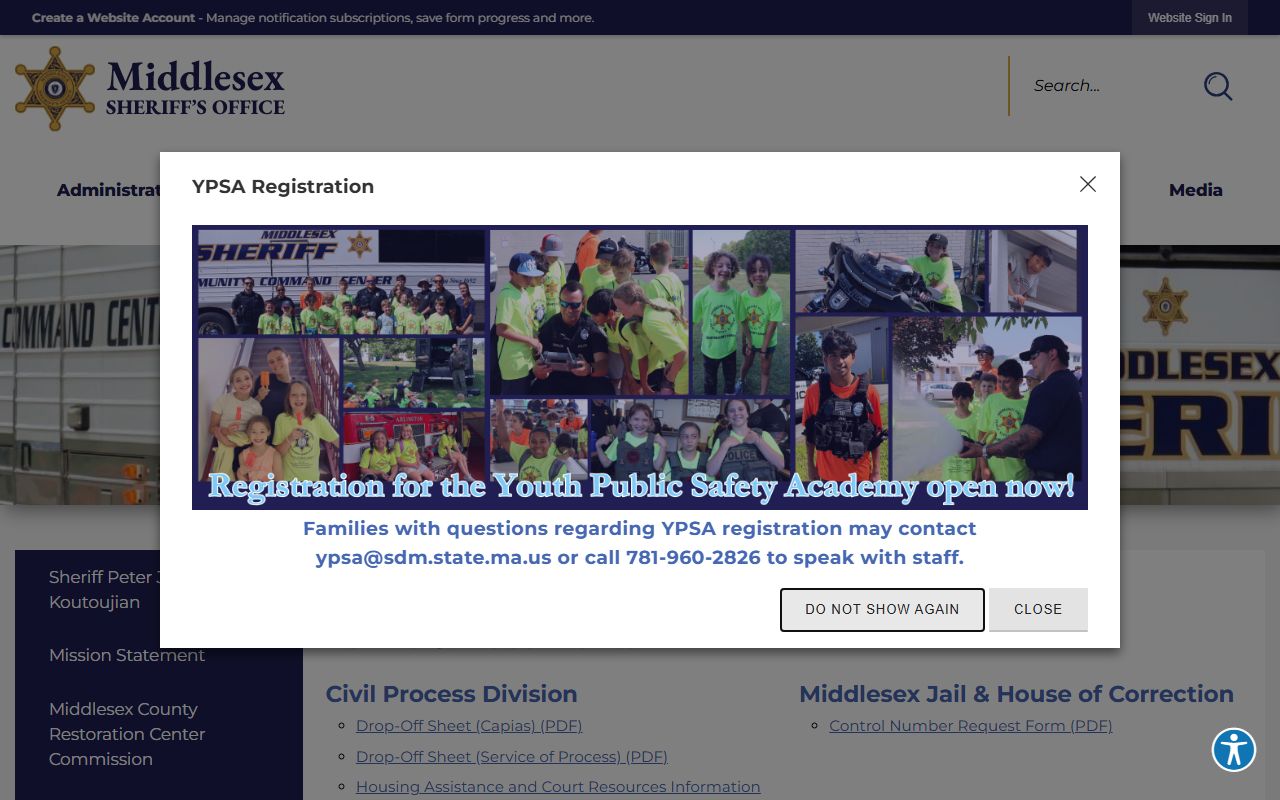 Middlesex County booking photo records forms page