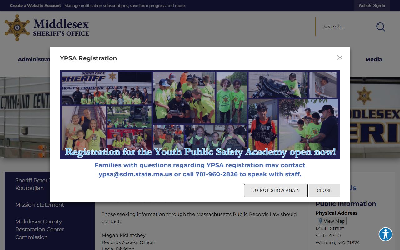 Middlesex County inmate records public records request page